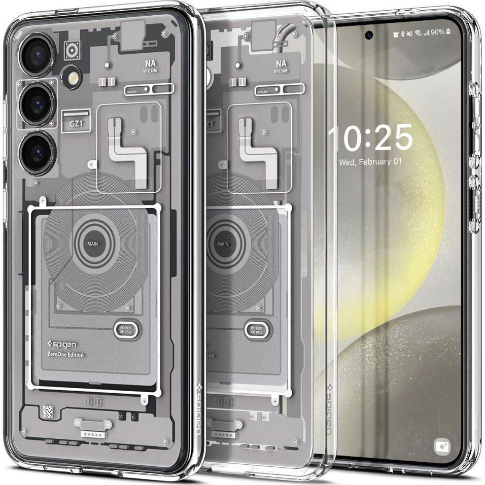 Schutzhülle für Galaxy S24, Spigen Ultra Hybrid, Weiß-Grau (Zero One)