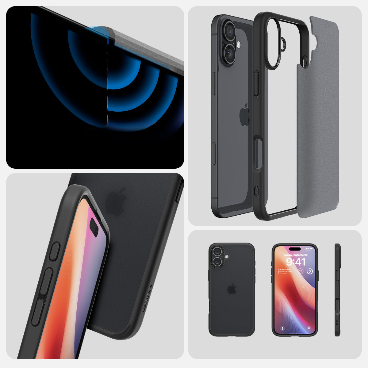 Handyhülle für iPhone 16, Spigen Ultra Hybrid, Durchscheinend-Schwarz
