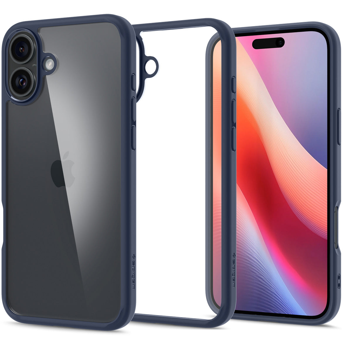 Handyhülle für iPhone 16, Spigen Ultra Hybrid, Transparent-Dunkelblau