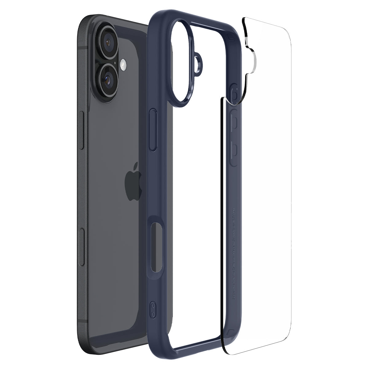Handyhülle für iPhone 16, Spigen Ultra Hybrid, Transparent-Dunkelblau