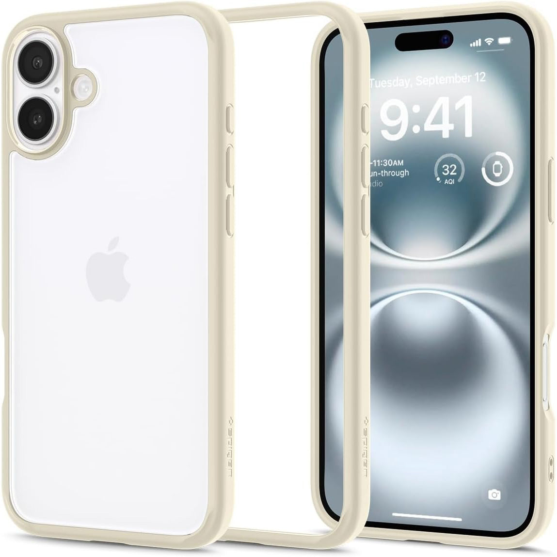 Handyhülle für iPhone 16 Plus, Spigen Ultra Hybrid, Transparent-Beige