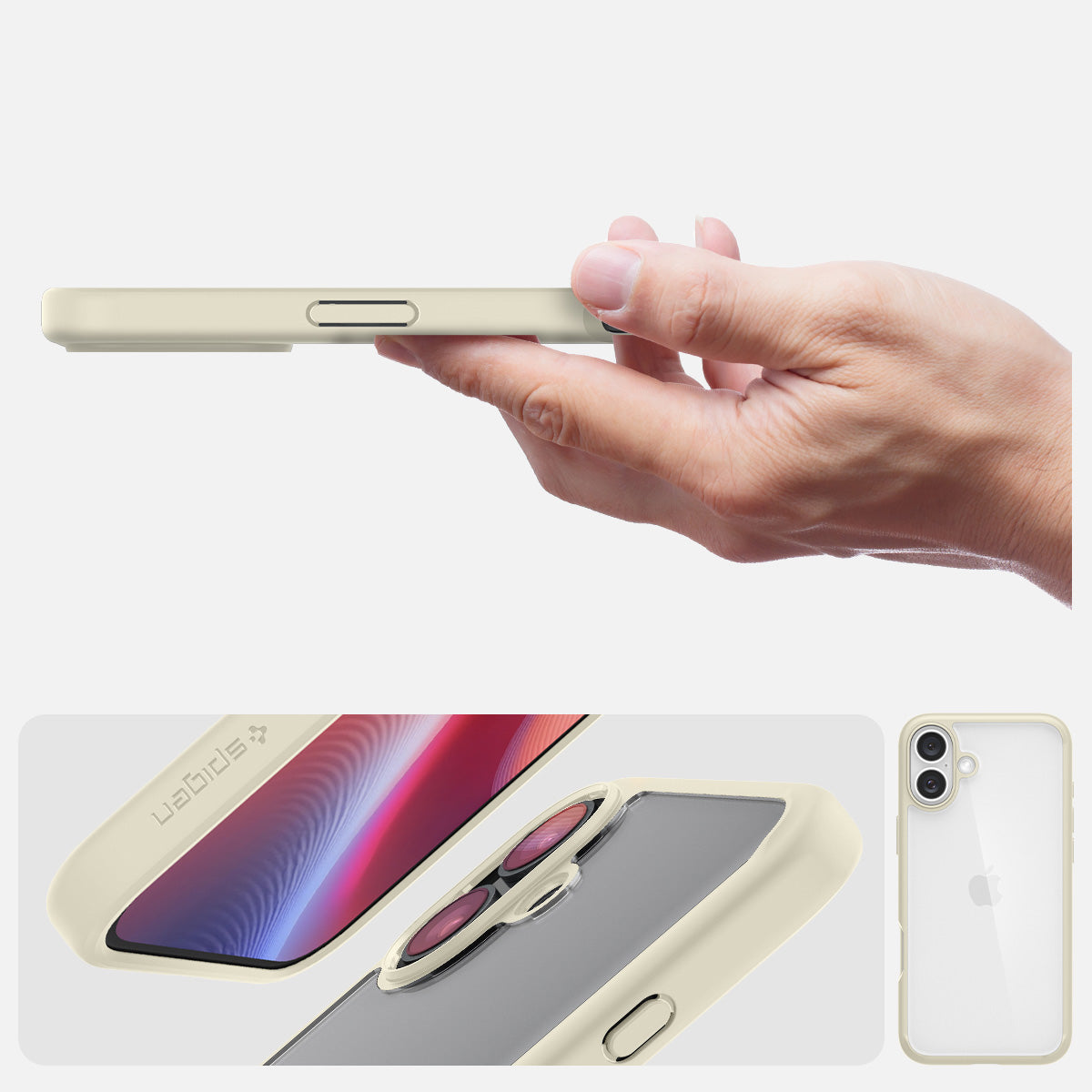 Handyhülle für iPhone 16 Plus, Spigen Ultra Hybrid, Transparent-Beige