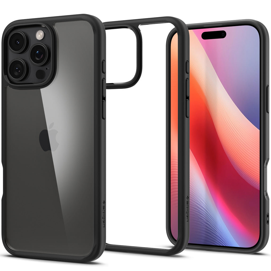 Handyhülle für iPhone 16 Pro, Spigen Ultra Hybrid, Transparent-Schwarz