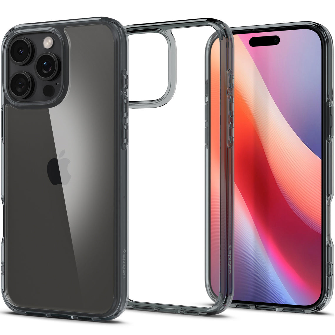 Handyhülle für iPhone 16 Pro, Spigen Ultra Hybrid, Transparent-Rauchfarben