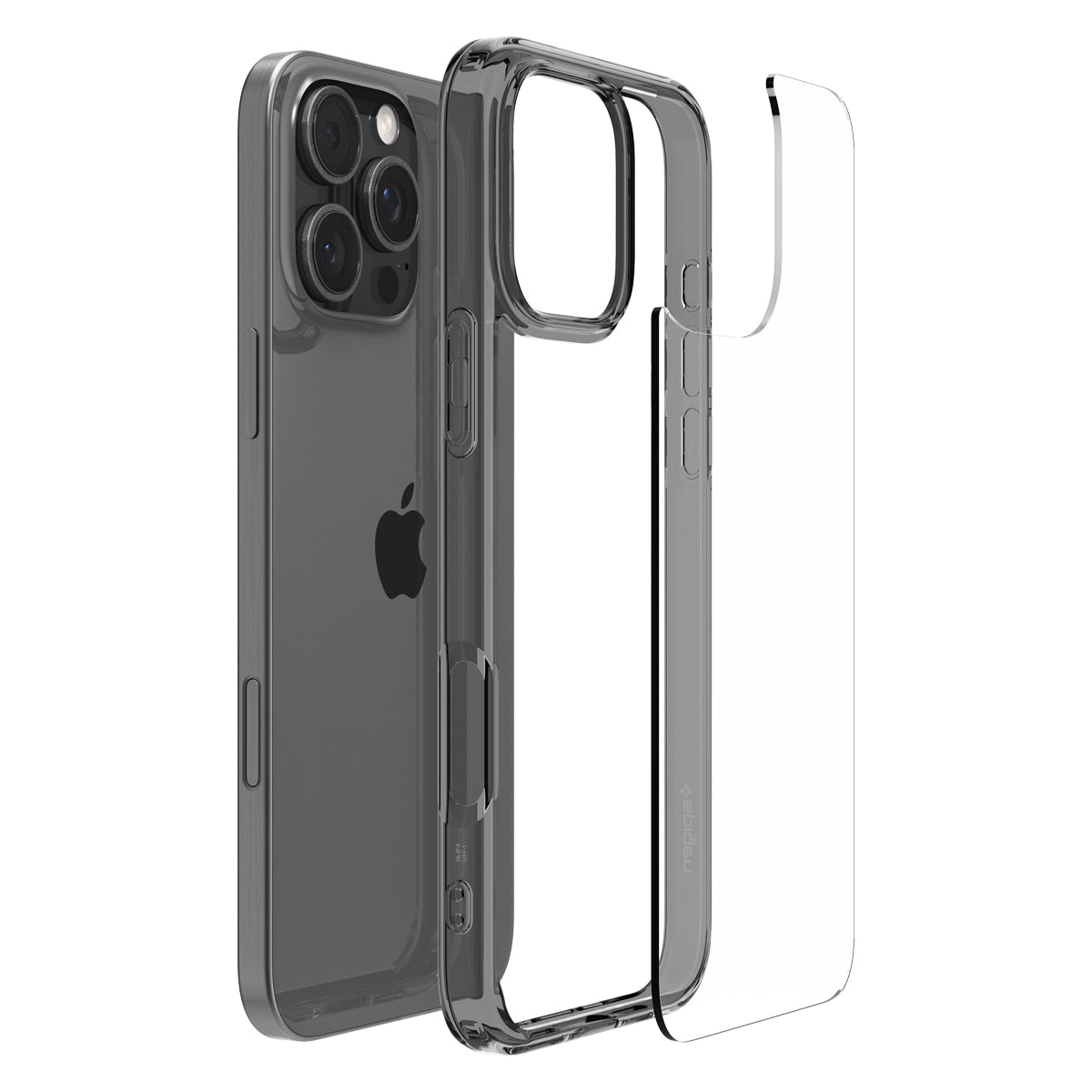 Handyhülle für iPhone 16 Pro, Spigen Ultra Hybrid, Transparent-Rauchfarben