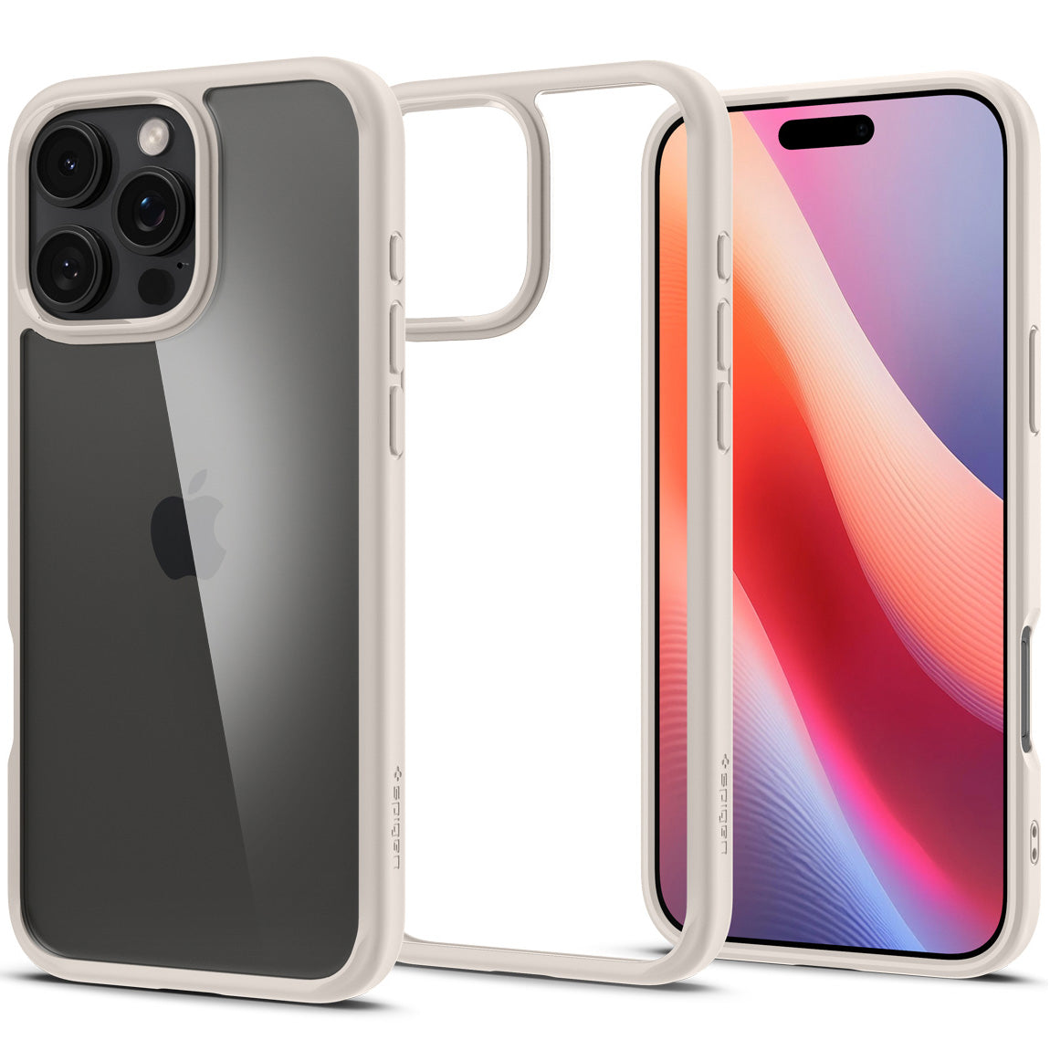 Handyhülle für iPhone 16 Pro Max, Spigen Ultra Hybrid, Transparent-Beige