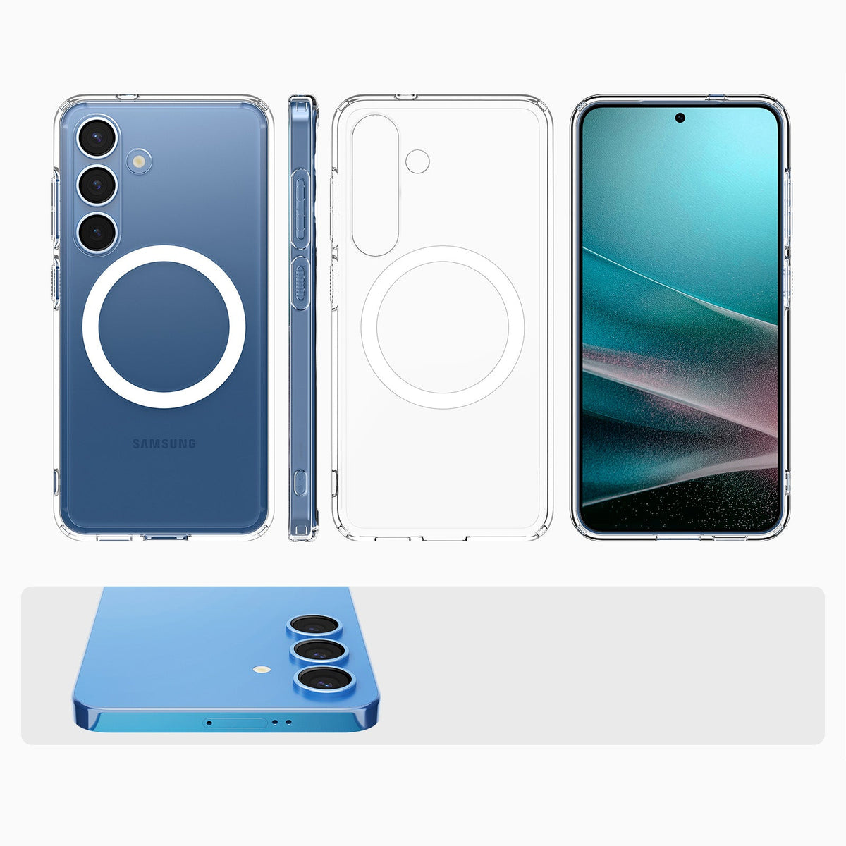 Handyhülle für Galaxy S25, Spigen Ultra Hybrid Mag mit MagSafe, Transparent-Weiß