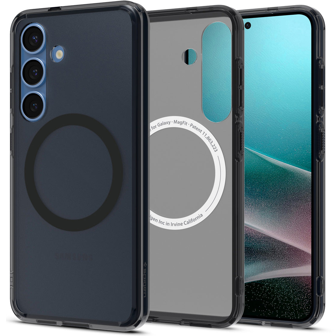 Handyhülle für Galaxy S25, Spigen Ultra Hybrid Mag mit MagSafe, Durchscheinend-Schwarz