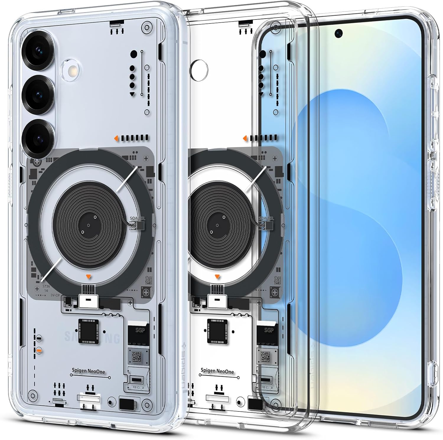 Handyhülle für Galaxy S25, Spigen Ultra Hybrid Mag mit MagSafe, Transparent-Gemustert (Neo One)