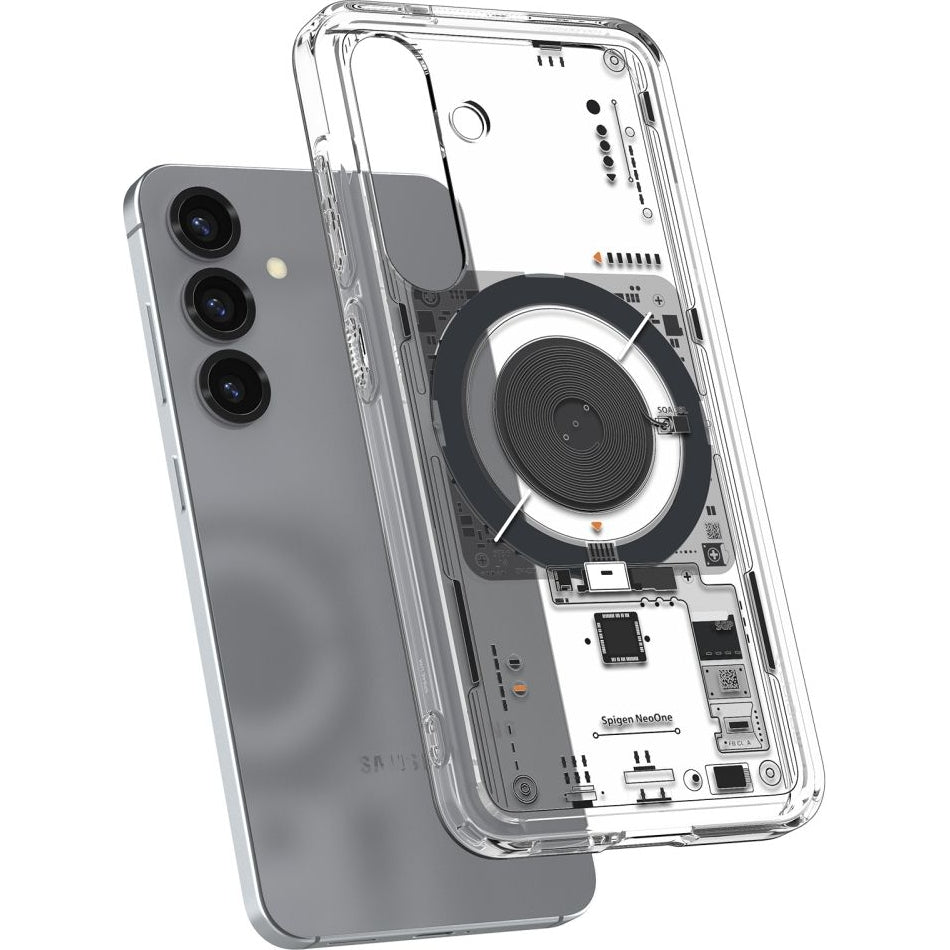 Handyhülle für Galaxy S25, Spigen Ultra Hybrid Mag mit MagSafe, Transparent-Gemustert (Neo One)