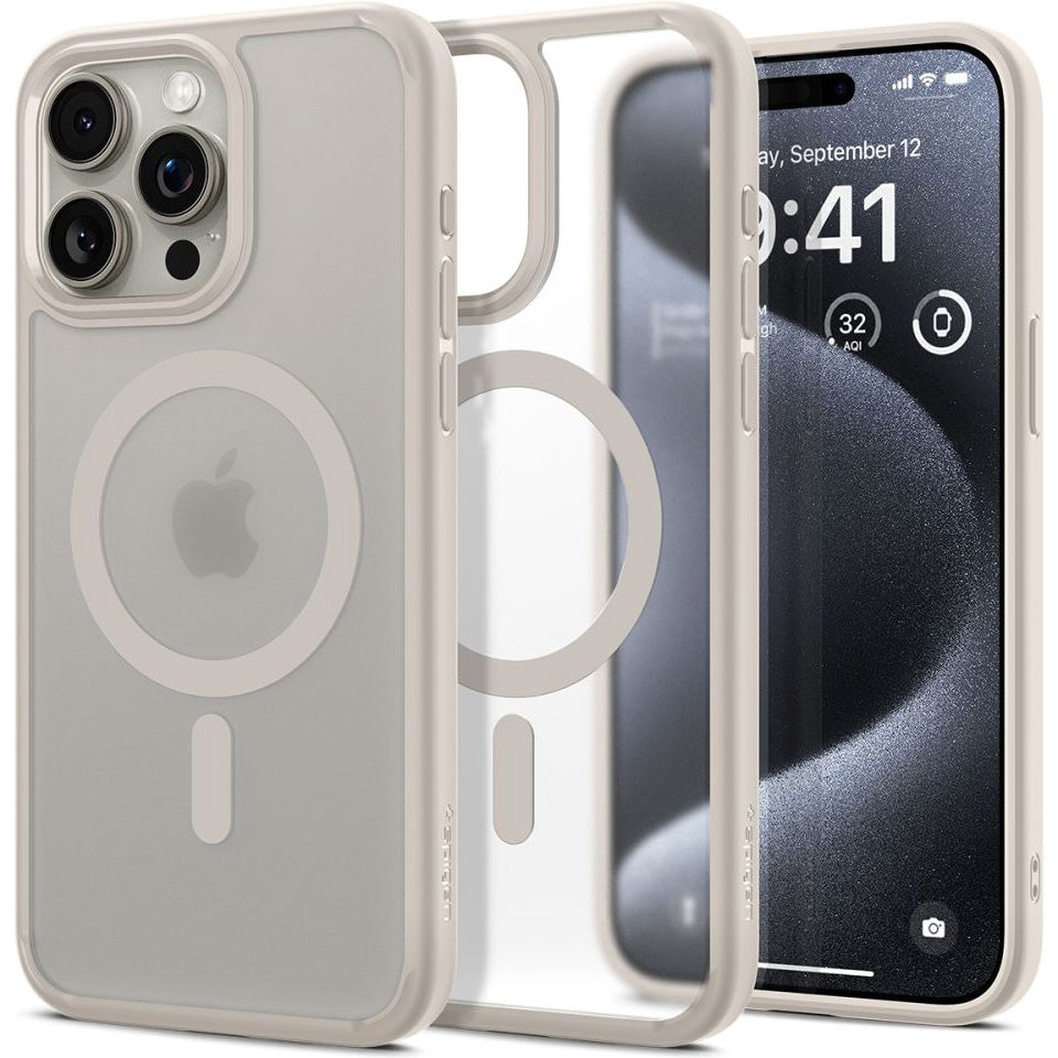 Schutzhülle für Apple iPhone 15 Pro, Spigen Ultra Hybrid Mag mit MagSafe, Durchscheinend-Beige