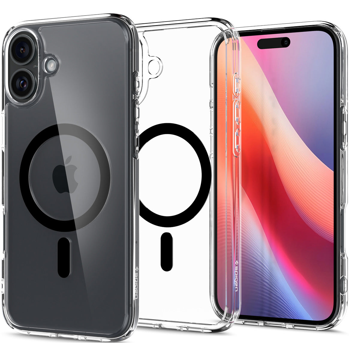 Handyhülle für iPhone 16 Plus, Spigen Ultra Hybrid Mag mit MagSafe, Transparent-Schwarz
