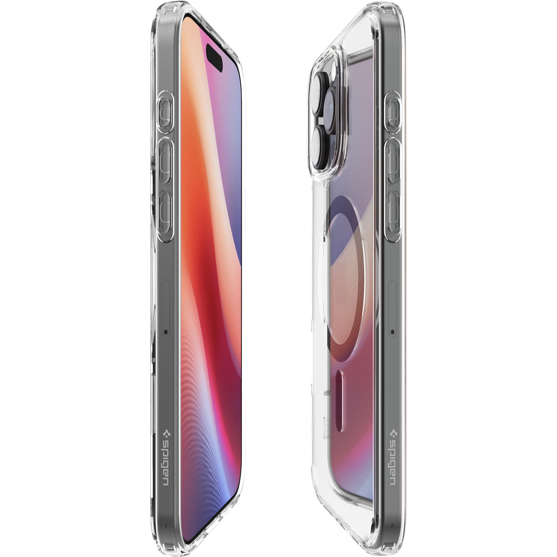 Handyhülle für iPhone 16 Pro, Spigen Ultra Hybrid Mag mit MagSafe, Transparent-Schwarz-Karbonmuster