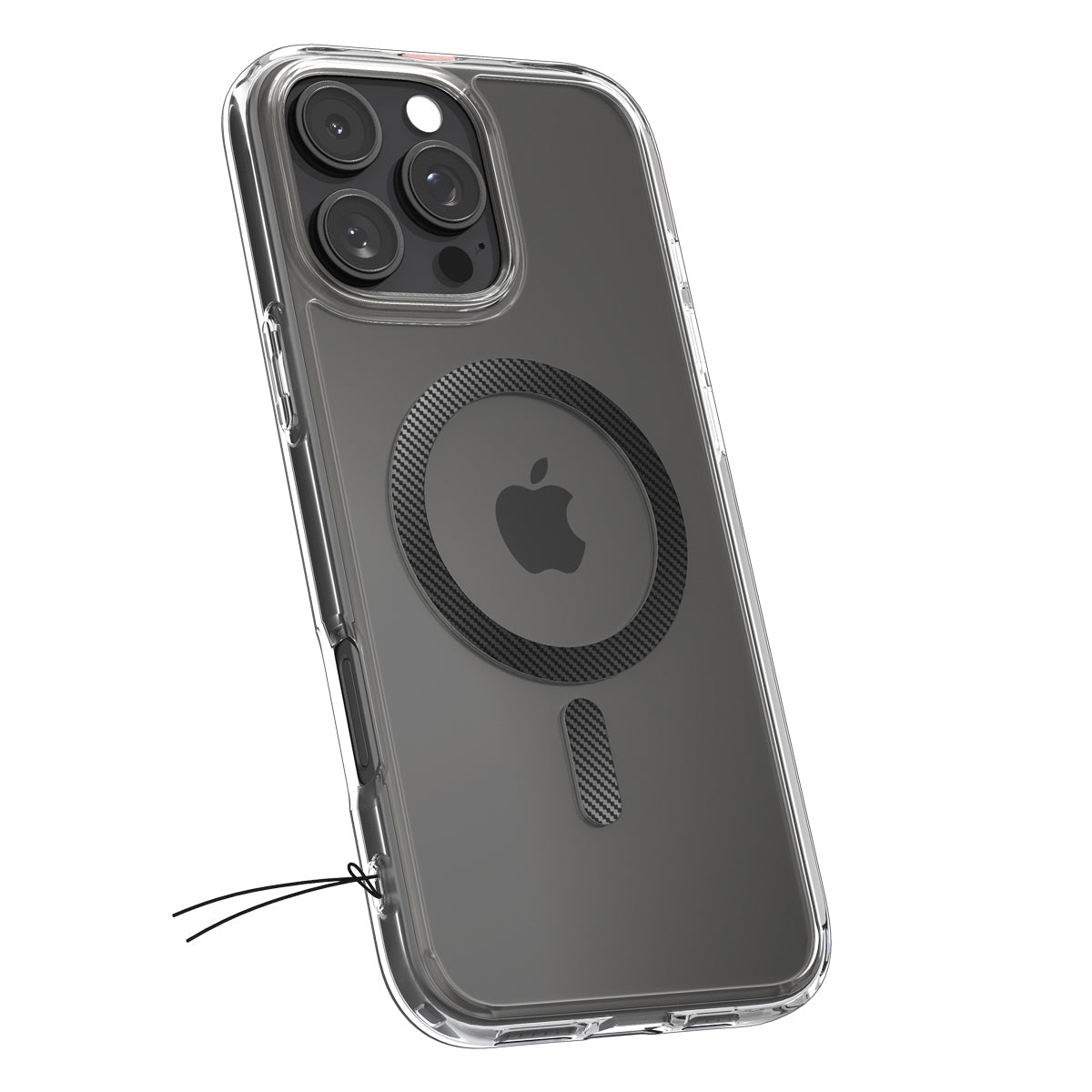 Handyhülle für iPhone 16 Pro, Spigen Ultra Hybrid Mag mit MagSafe, Transparent-Schwarz-Karbonmuster