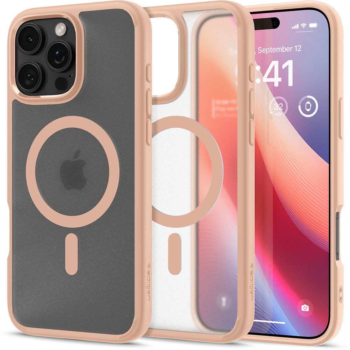 Handyhülle für iPhone 16 Pro, Spigen Ultra Hybrid Mag mit MagSafe, Durchscheinend-Rosa