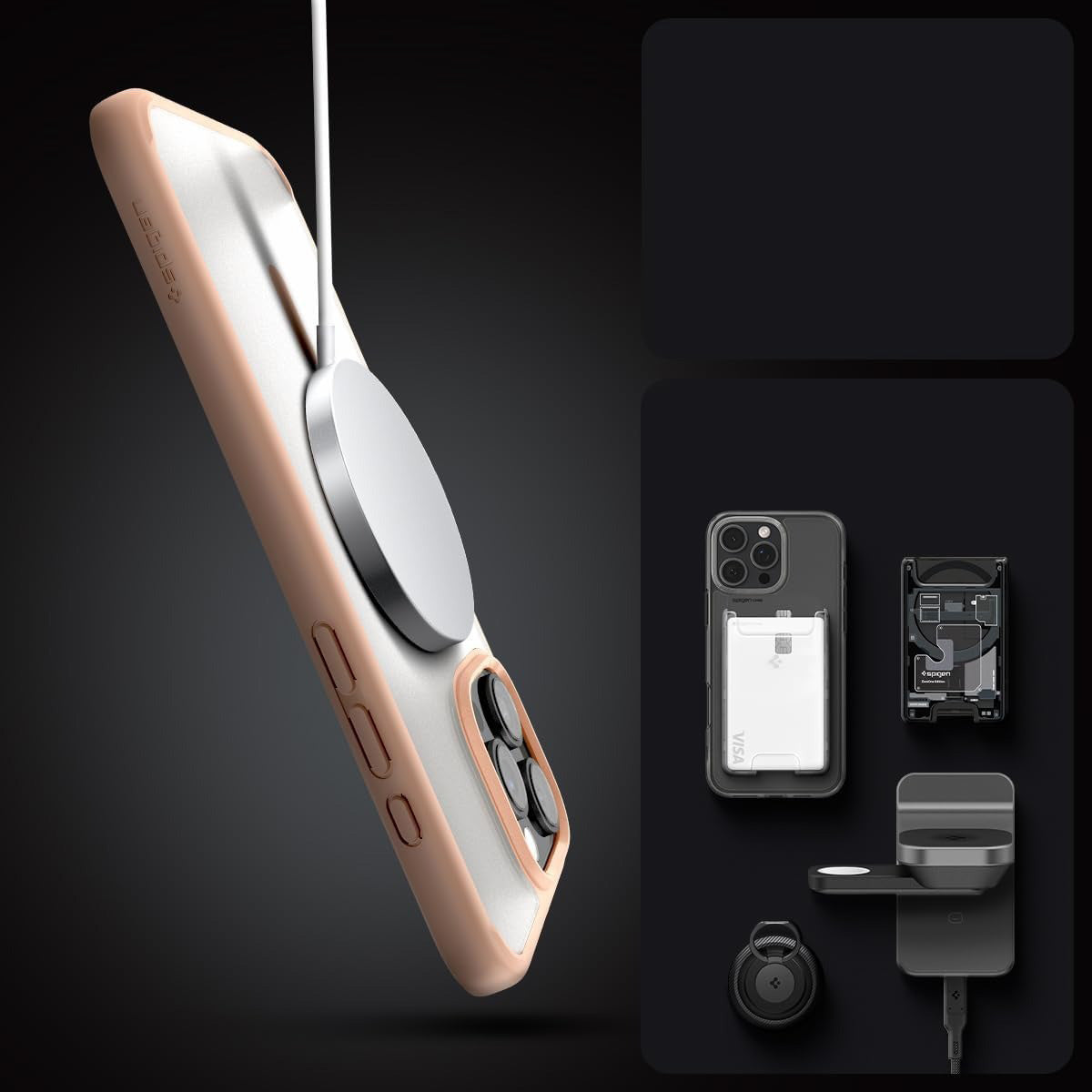 Handyhülle für iPhone 16 Pro, Spigen Ultra Hybrid Mag mit MagSafe, Durchscheinend-Rosa