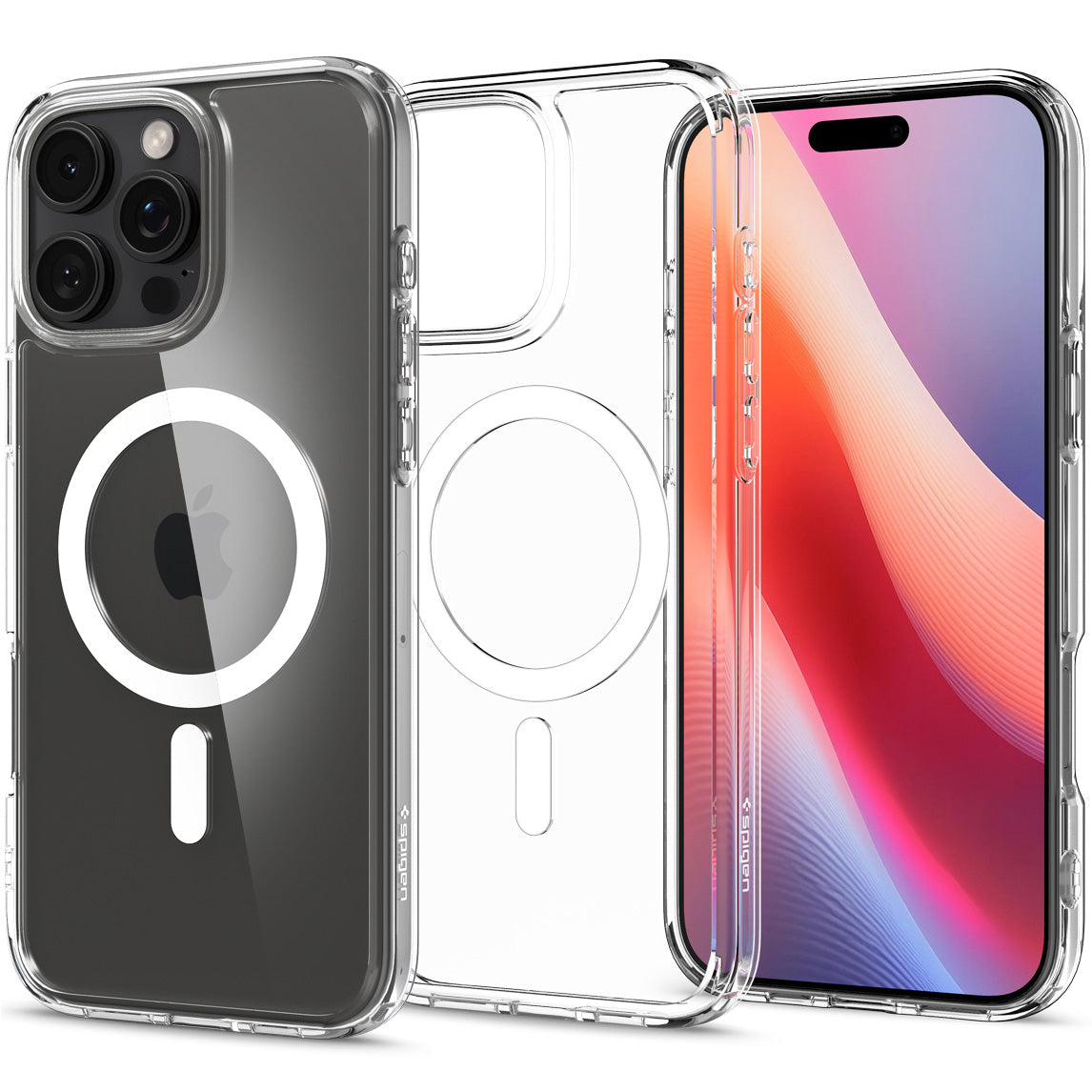 Handyhülle für iPhone 16 Pro, Spigen Ultra Hybrid Mag mit MagSafe, Transparent-Weiß