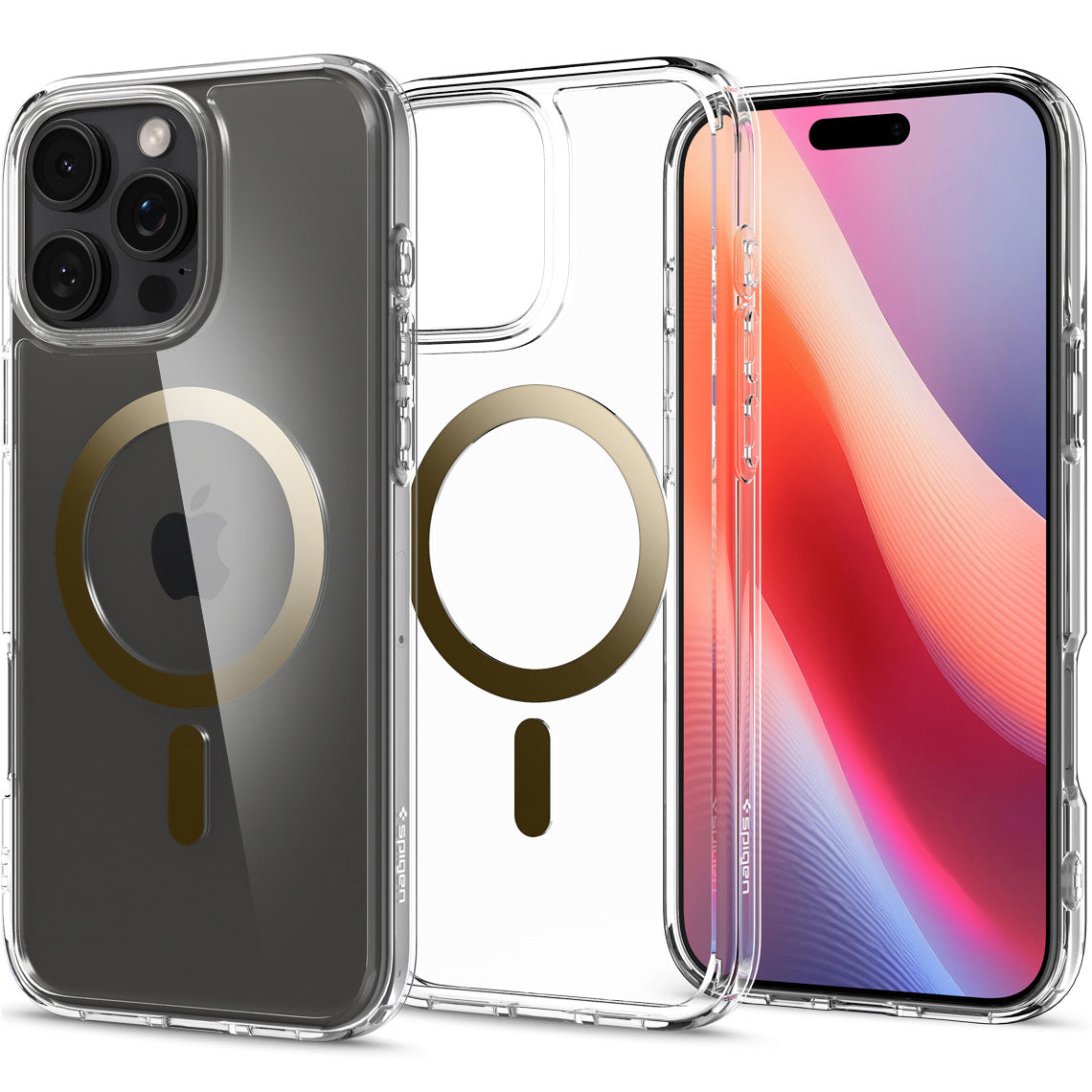 Handyhülle für iPhone 16 Pro Max, Spigen Ultra Hybrid Mag mit MagSafe, Transparent-Golden