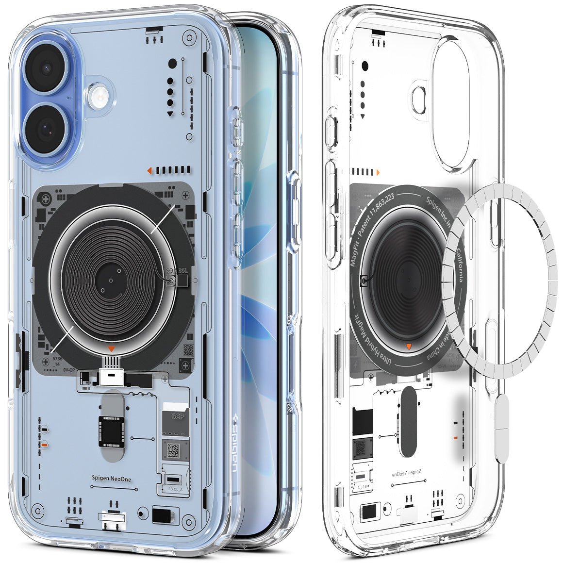 Handyhülle für iPhone 17, Spigen Ultra Hybrid Mag mit MagSafe, Transparent-Gemustert (Neo One)