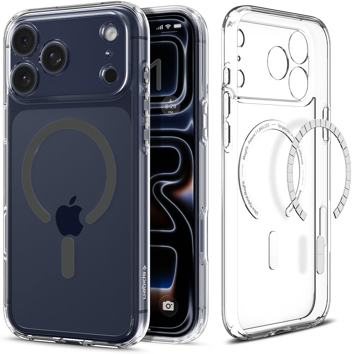 Handyhülle für iPhone 17 Pro, Spigen Ultra Hybrid Mag mit MagSafe, Transparent-Grau