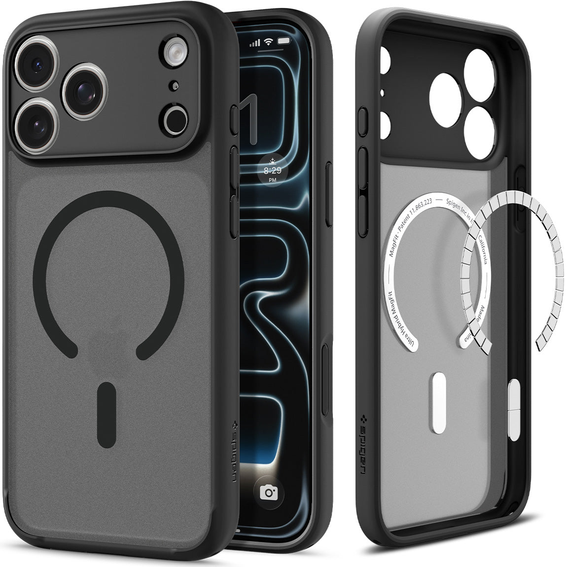 Handyhülle für iPhone 17 Pro, Spigen Ultra Hybrid Mag mit MagSafe, Durchscheinend-Schwarz