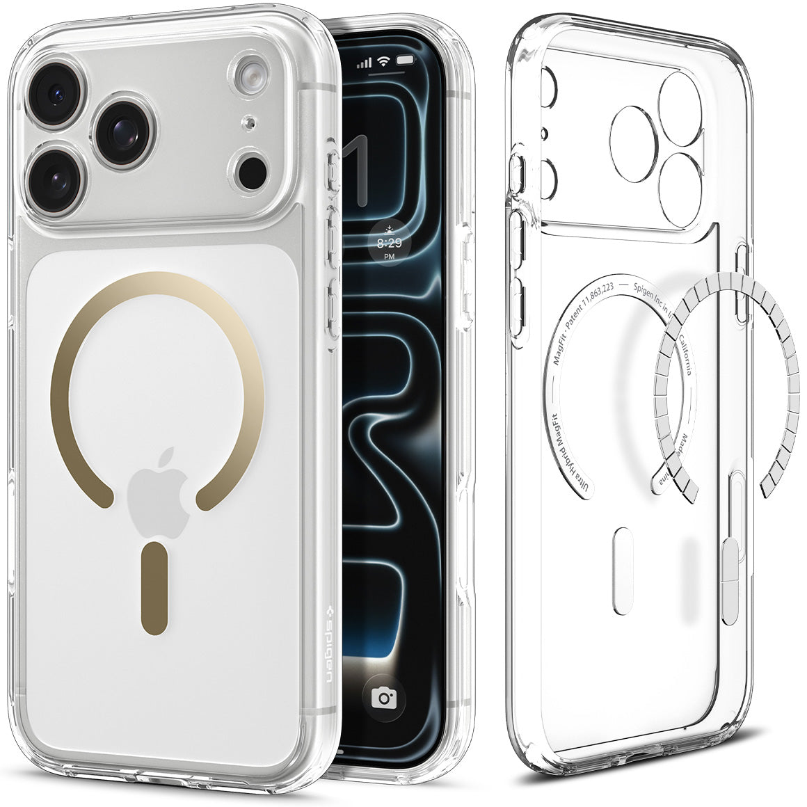 Handyhülle für iPhone 17 Pro Max, Spigen Ultra Hybrid Mag mit MagSafe, Transparent-Golden