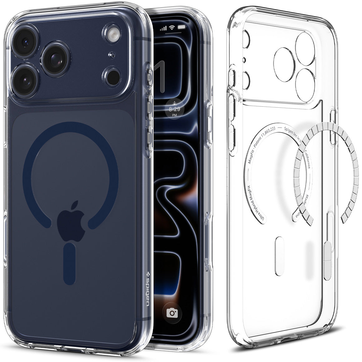 Handyhülle für iPhone 17 Pro Max, Spigen Ultra Hybrid Mag mit MagSafe, Transparent-Dunkelblau