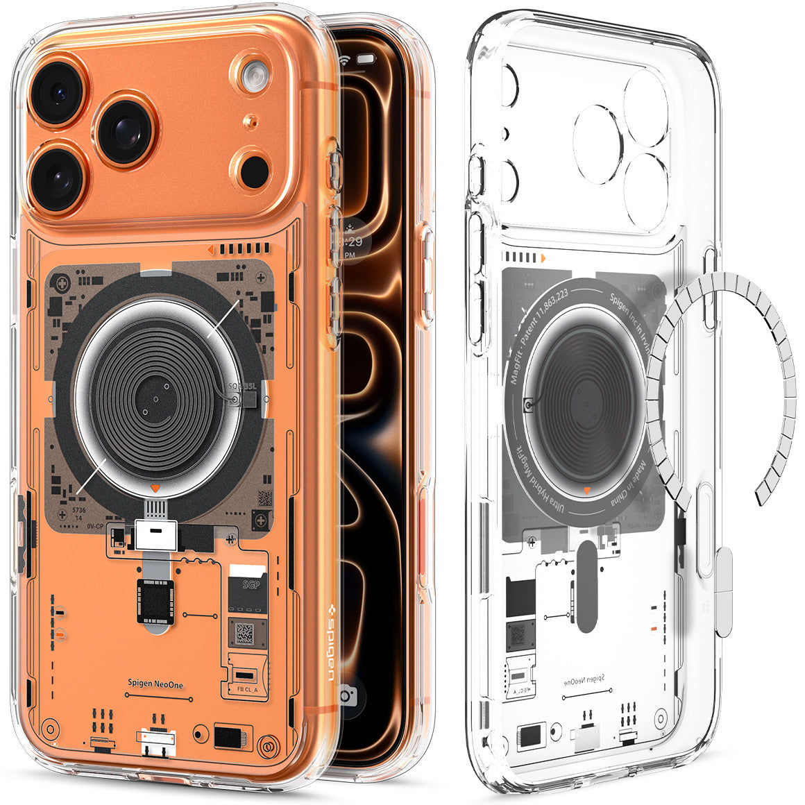 Handyhülle für iPhone 17 Pro Max, Spigen Ultra Hybrid Mag mit MagSafe, Transparent-Gemustert (Neo One)