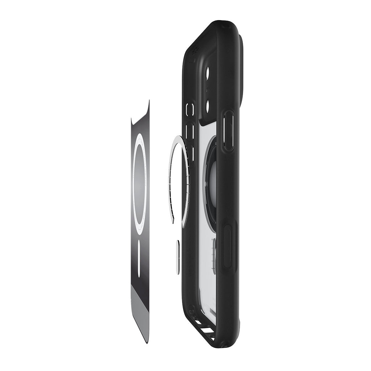 Handyhülle für iPhone 18 Pro, Spigen Ultra Hybrid Mag mit MagSafe, Grau-Schwarz (Classic) (13/14)