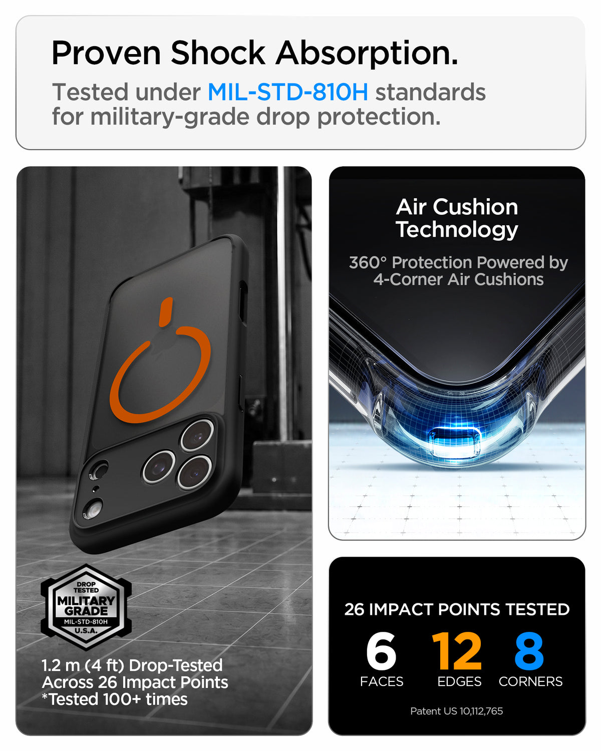 Handyhülle für iPhone 18 Pro, Spigen Ultra Hybrid Mag mit MagSafe, Durchscheinend-Schwarz-Orange (6/16)