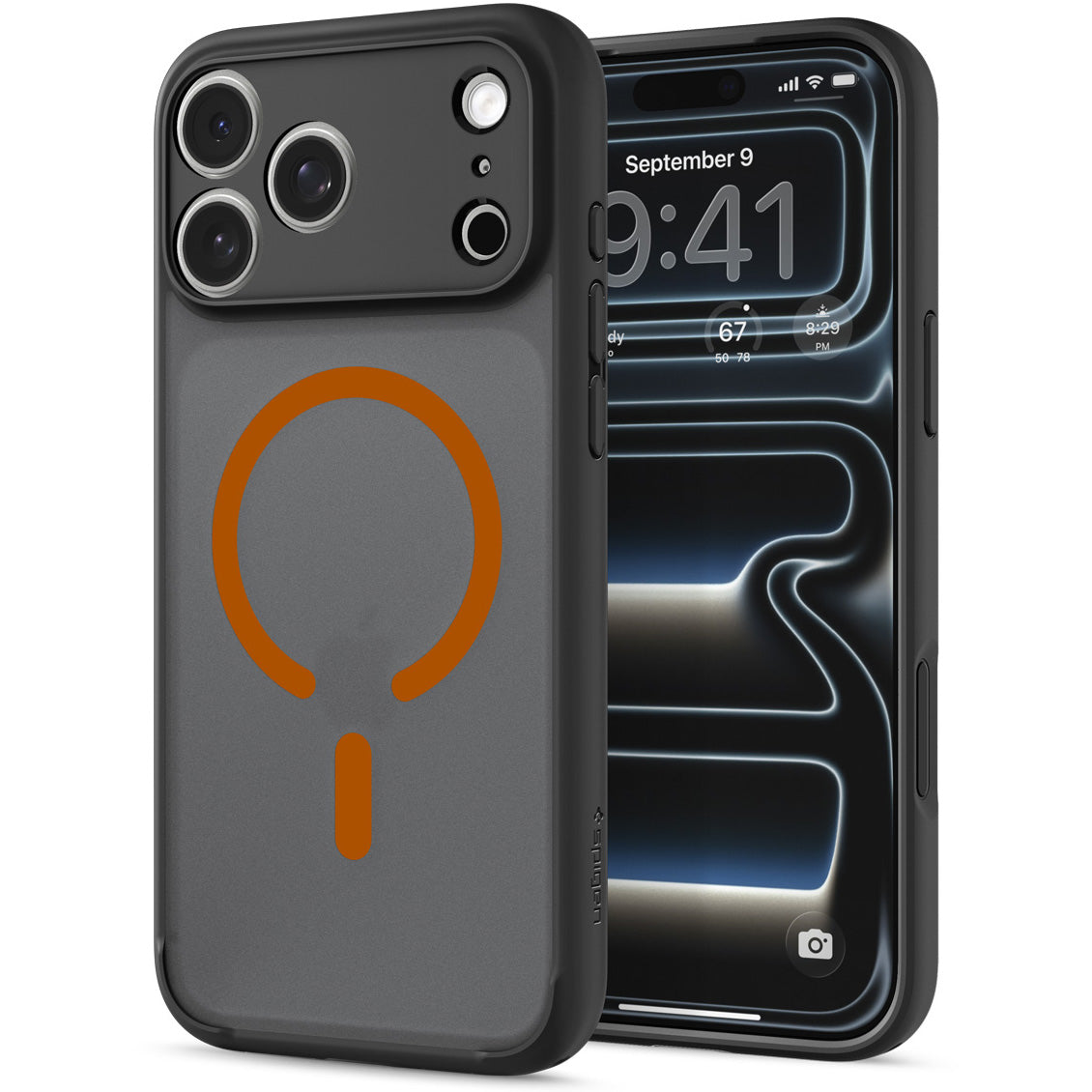 Handyhülle für iPhone 18 Pro Max, Spigen Ultra Hybrid Mag mit MagSafe, Durchscheinend-Schwarz-Orange (9/16)