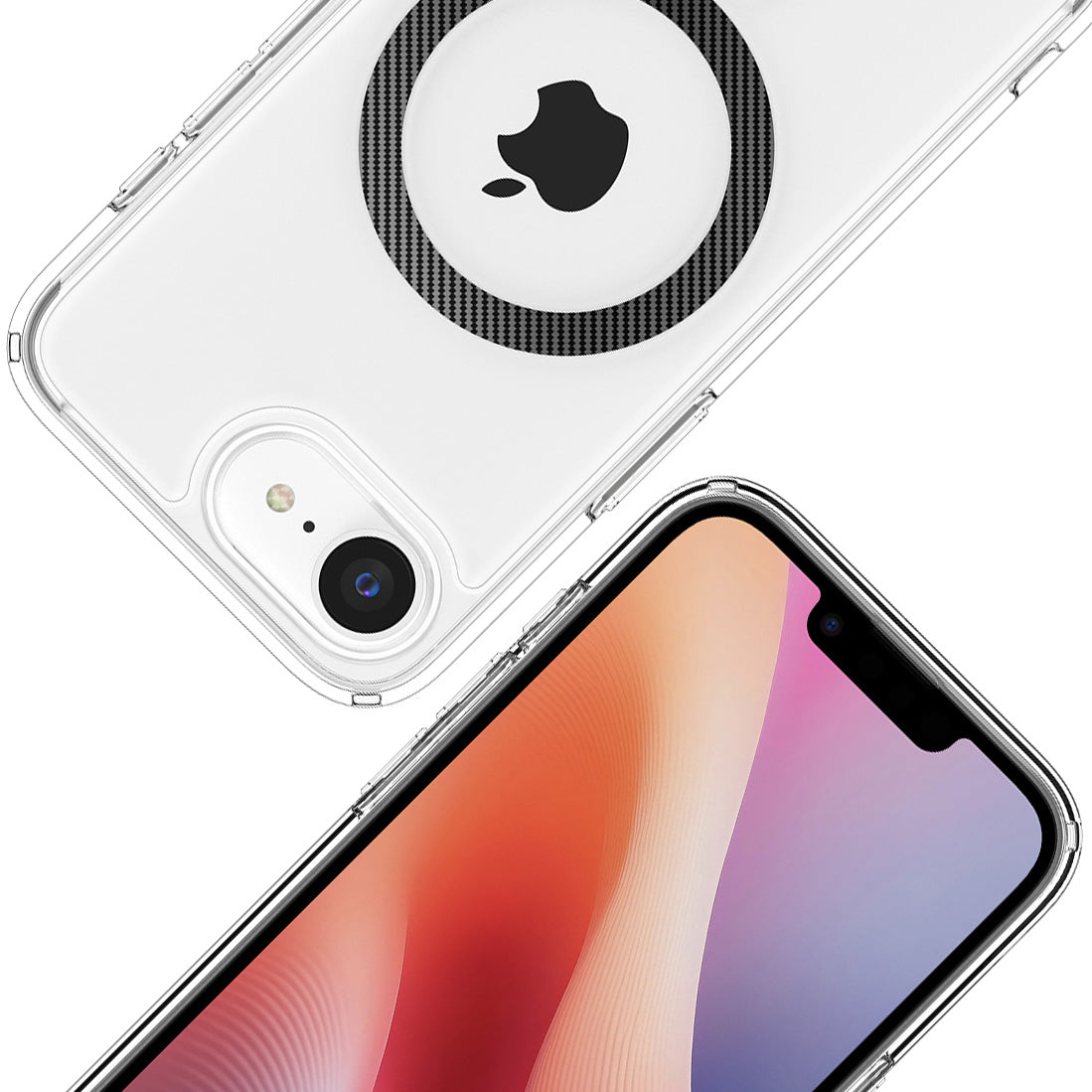 Handyhülle für iPhone 17e / 16e, Spigen Ultra Hybrid Mag mit MagSafe, Transparent-Schwarz-Karbonmuster