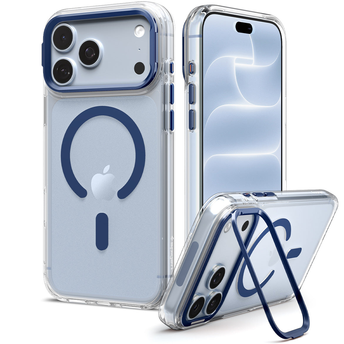 Handyhülle für iPhone 18 Pro / 17 Pro, Spigen Ultra Hybrid Optik S Mag mit MagSafe, Transparent-Dunkelblau (1/12)