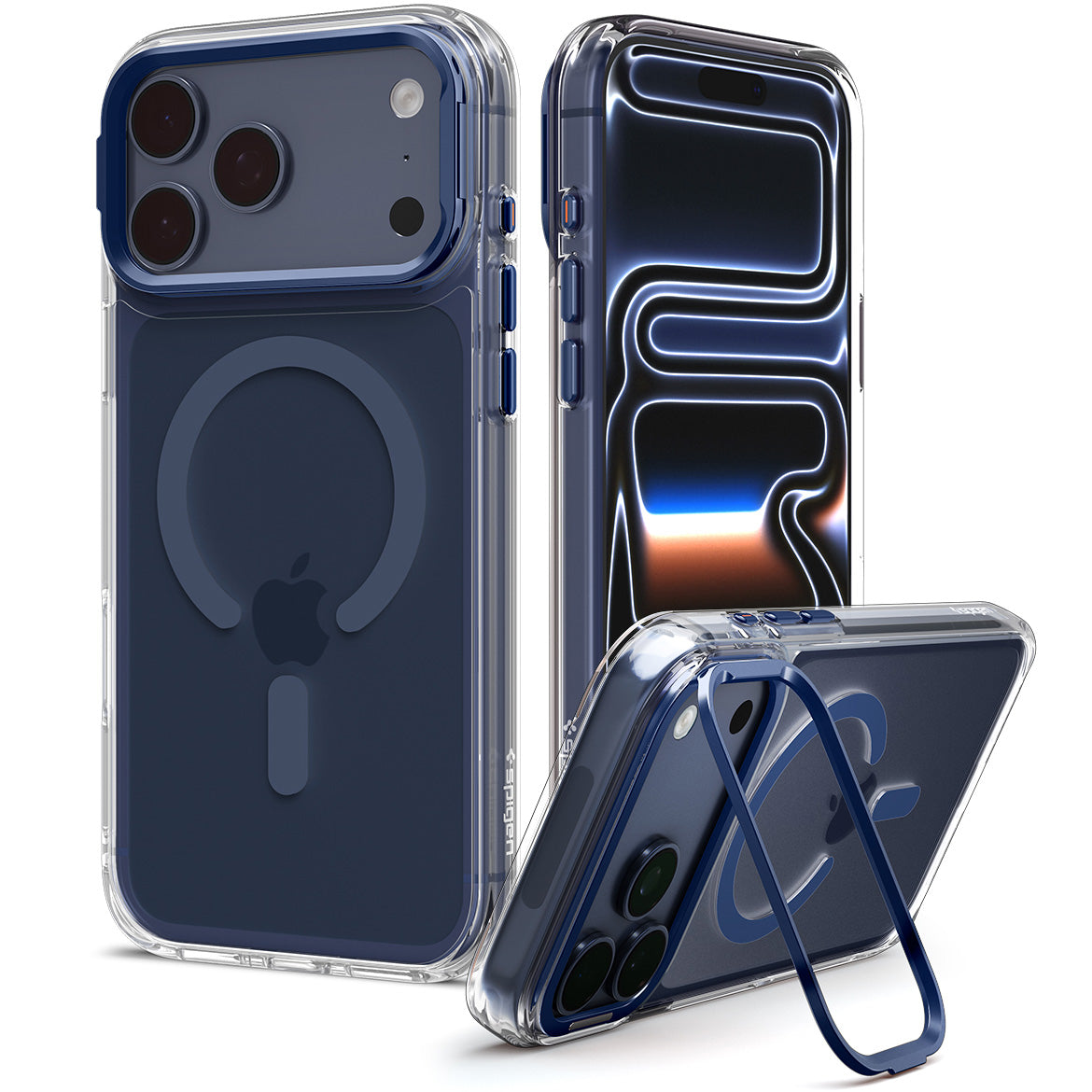 Handyhülle für iPhone 18 Pro / 17 Pro, Spigen Ultra Hybrid Optik S Mag mit MagSafe, Transparent-Dunkelblau (8/12)