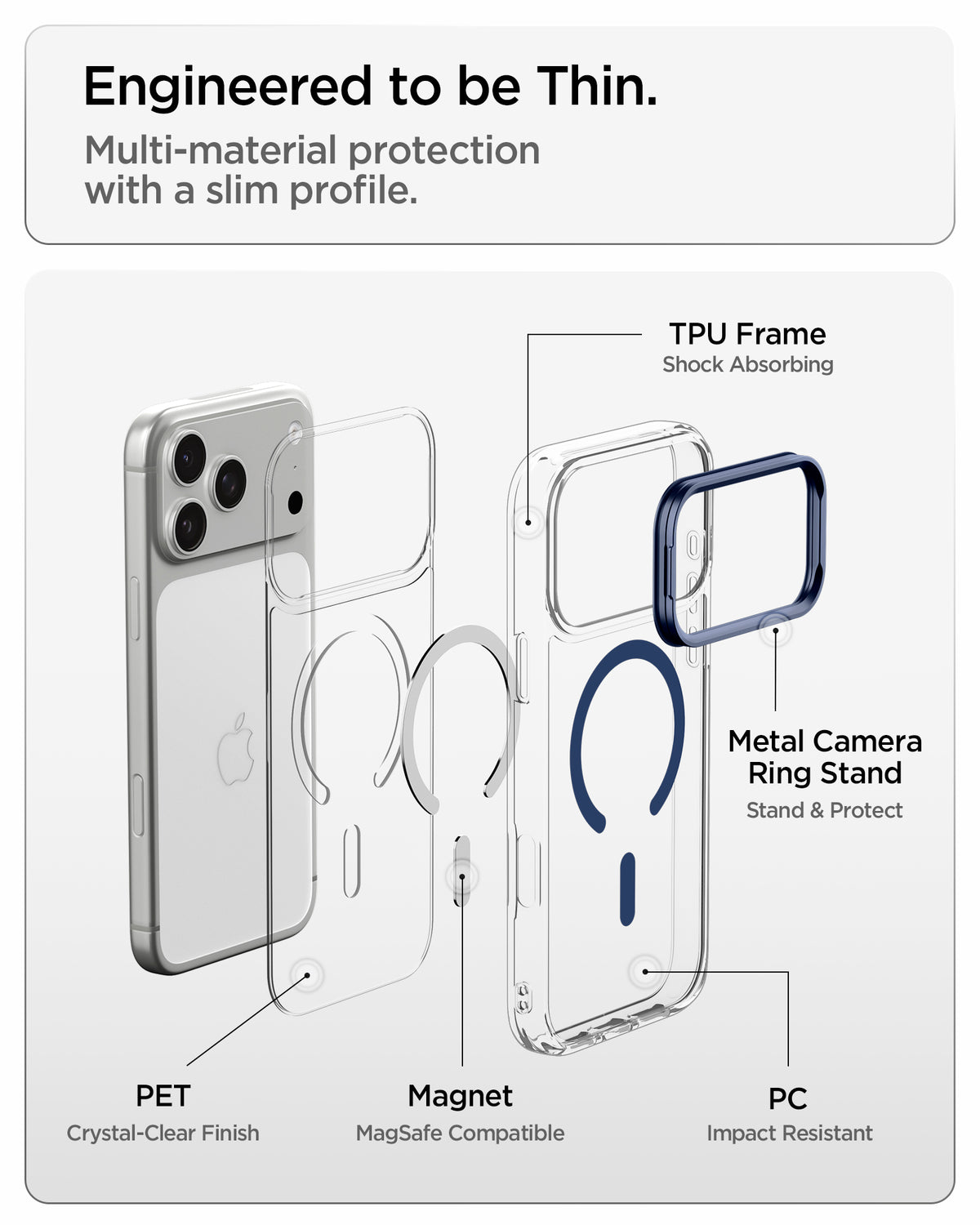 Handyhülle für iPhone 18 Pro / 17 Pro, Spigen Ultra Hybrid Optik S Mag mit MagSafe, Transparent-Dunkelblau (9/12)