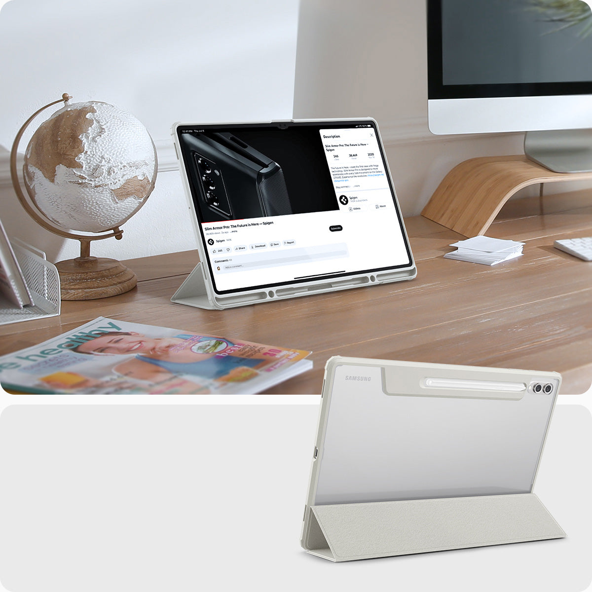 Hülle für Galaxy Tab S10 Ultra / S9 Ultra / S8 Ultra, Spigen Ultra Hybrid Pro, Grau-Transparent