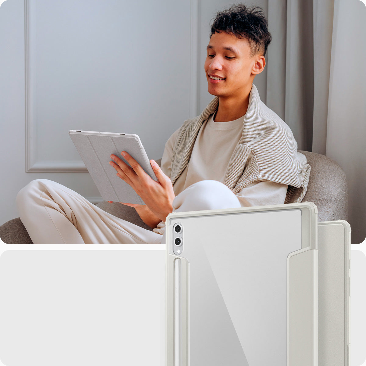 Hülle für Galaxy Tab S10 Ultra / S9 Ultra / S8 Ultra, Spigen Ultra Hybrid Pro, Grau-Transparent