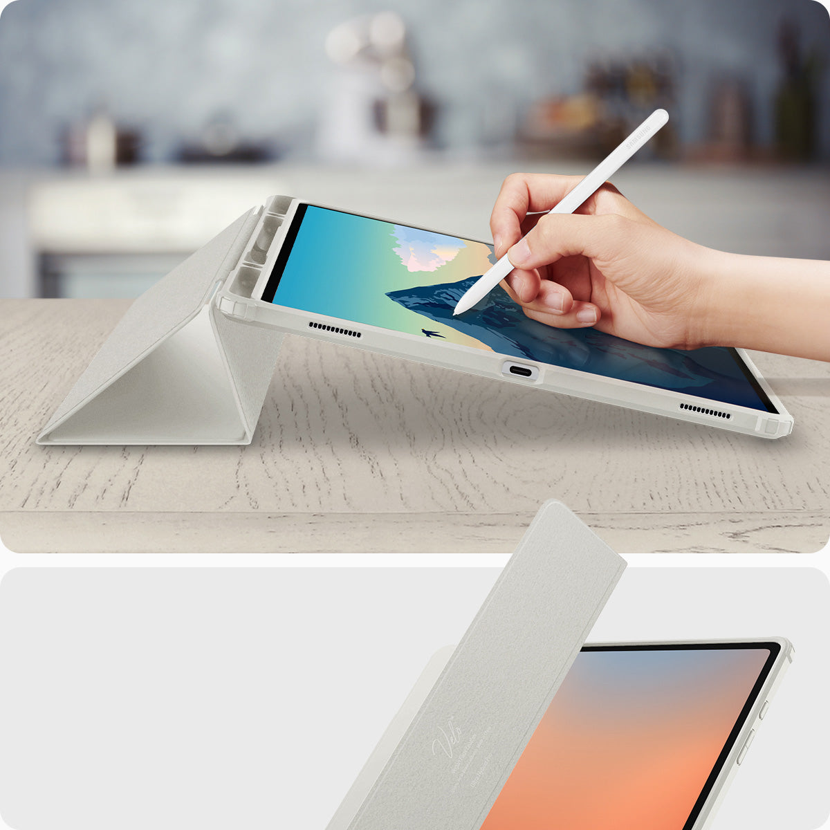 Hülle für Galaxy Tab S10 Ultra / S9 Ultra / S8 Ultra, Spigen Ultra Hybrid Pro, Grau-Transparent