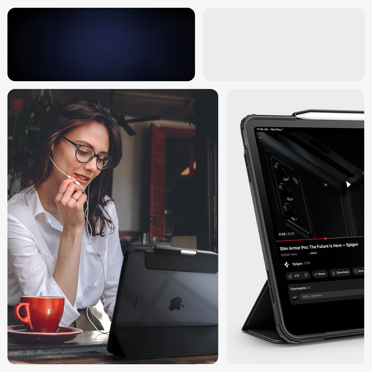 Schutzhülle für iPad Air 13" M4/M3/M2, Spigen Ultra Hybrid Pro, Schwarz und Transparent