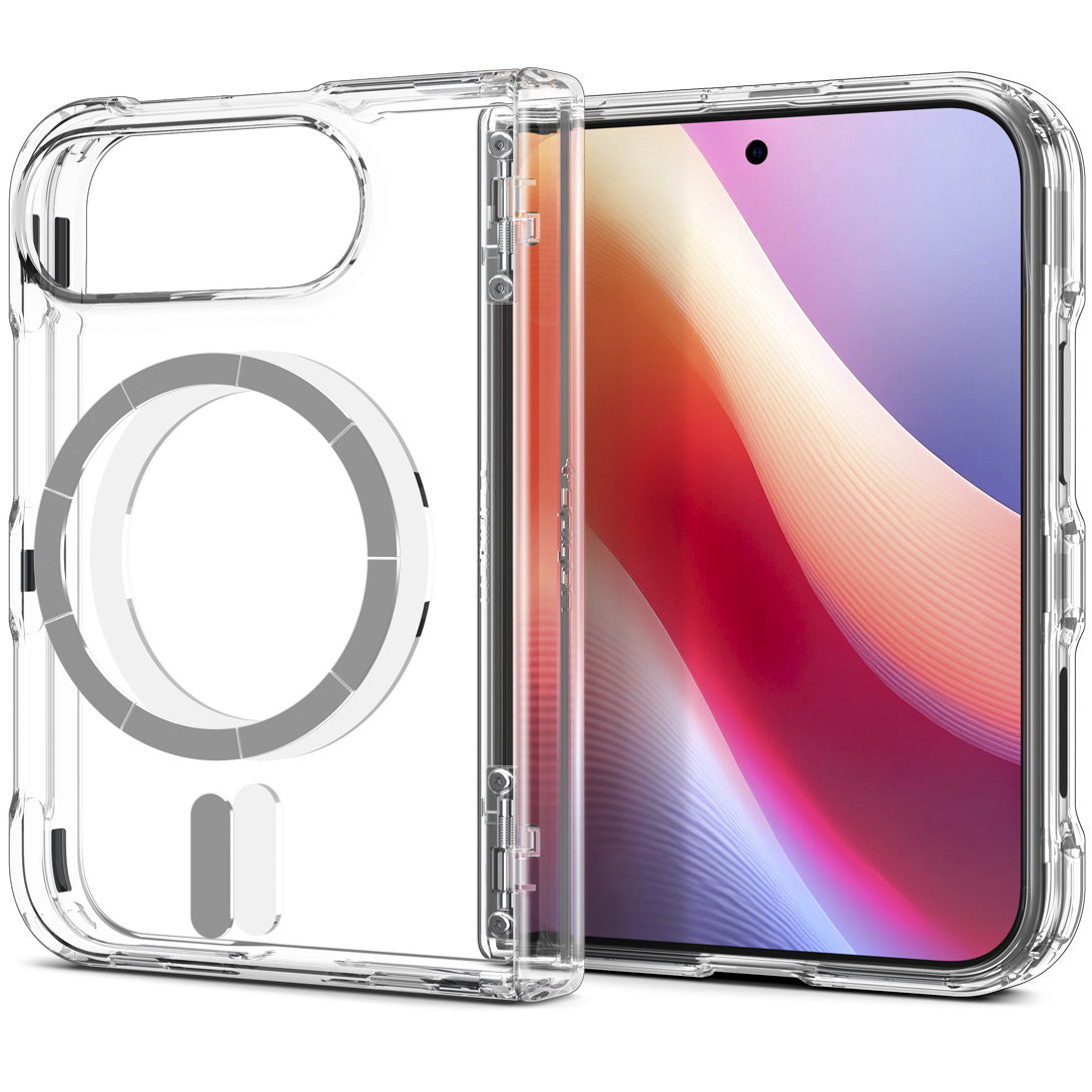 Handyhülle für iPhone Duo, Spigen Ultra Hybrid Pro Mag mit MagSafe, Transparent-Weiß (12/14)