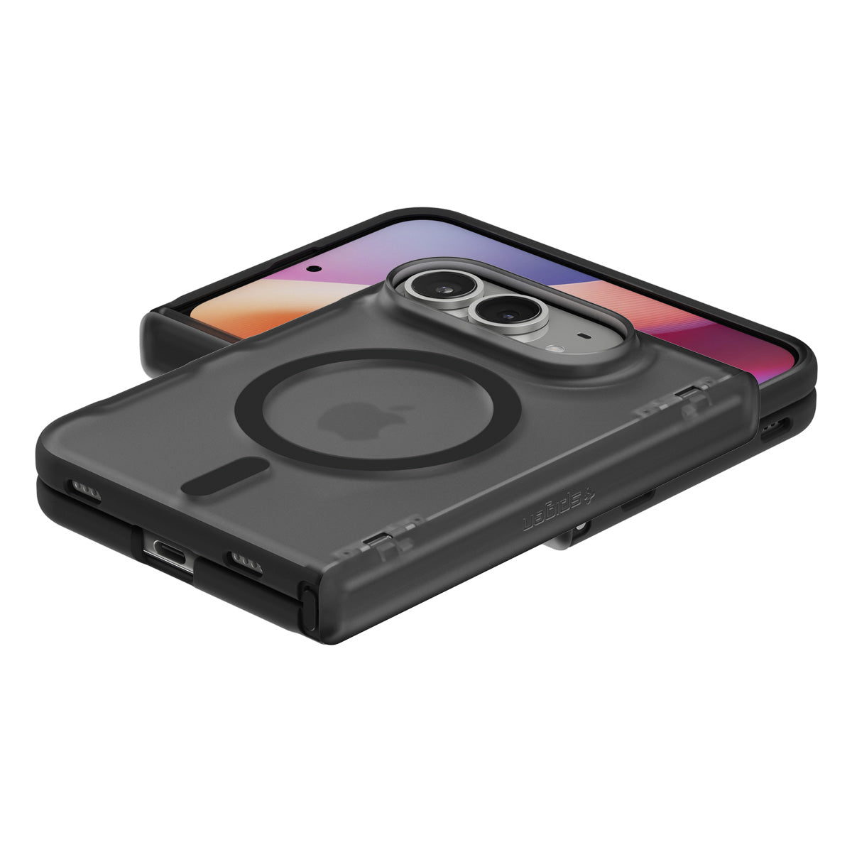 Handyhülle für iPhone Duo, Spigen Ultra Hybrid Pro Mag mit MagSafe, Rauchfarben-Schwarz (13/14)