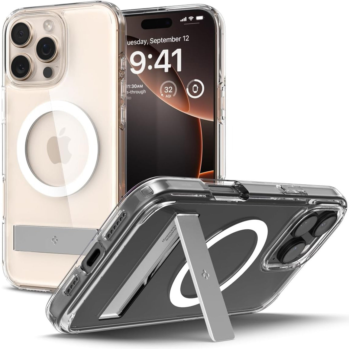 Handyhülle für iPhone 16 Pro, Spigen Ultra Hybrid S Mag mit MagSafe, Transparent-Weiß