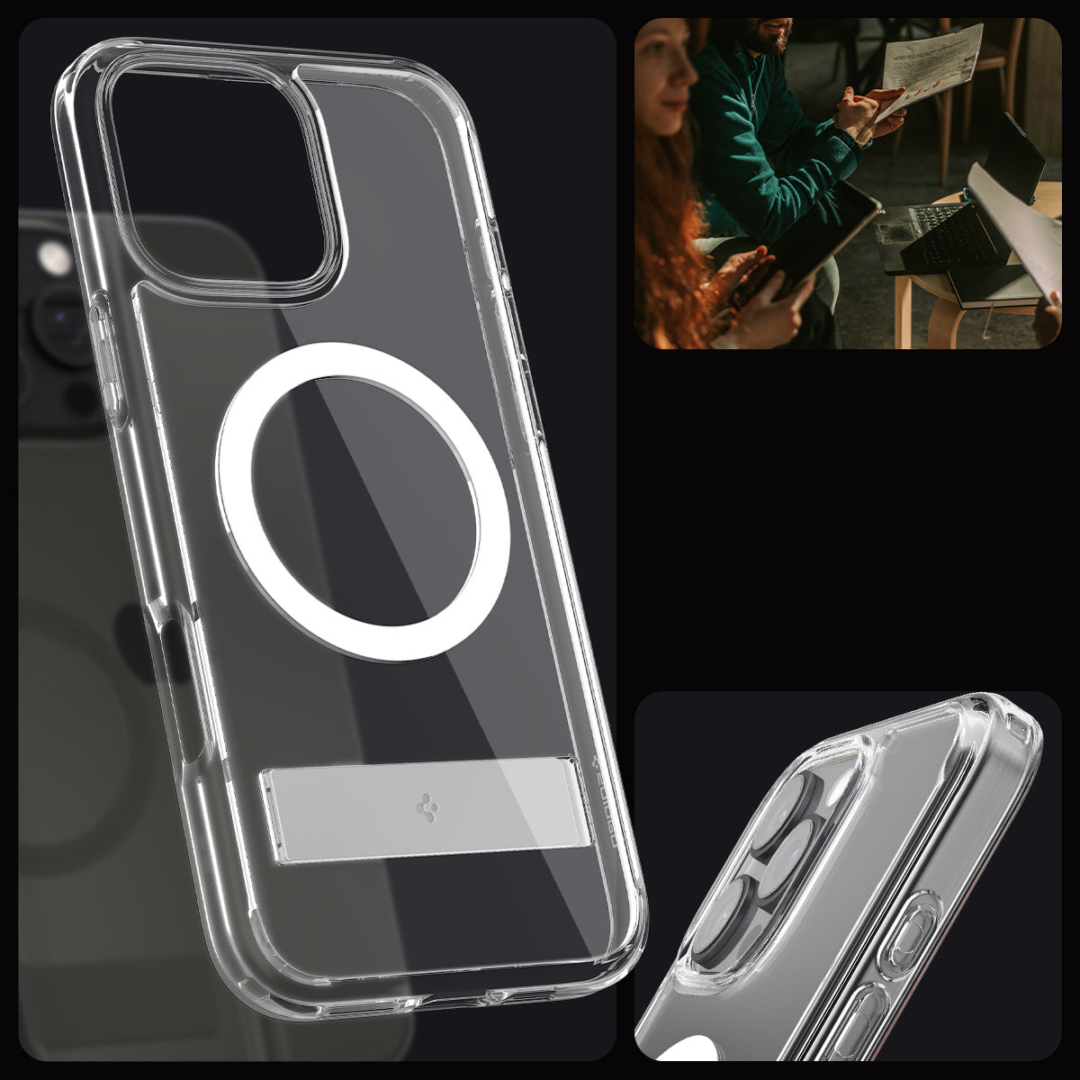 Handyhülle für iPhone 16 Pro, Spigen Ultra Hybrid S Mag mit MagSafe, Transparent-Weiß