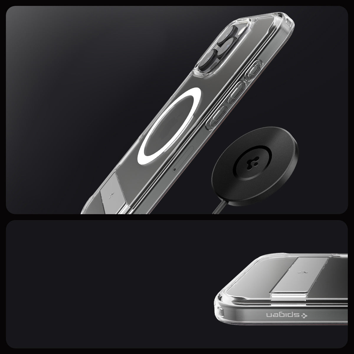 Handyhülle für iPhone 16 Pro, Spigen Ultra Hybrid S Mag mit MagSafe, Transparent-Weiß