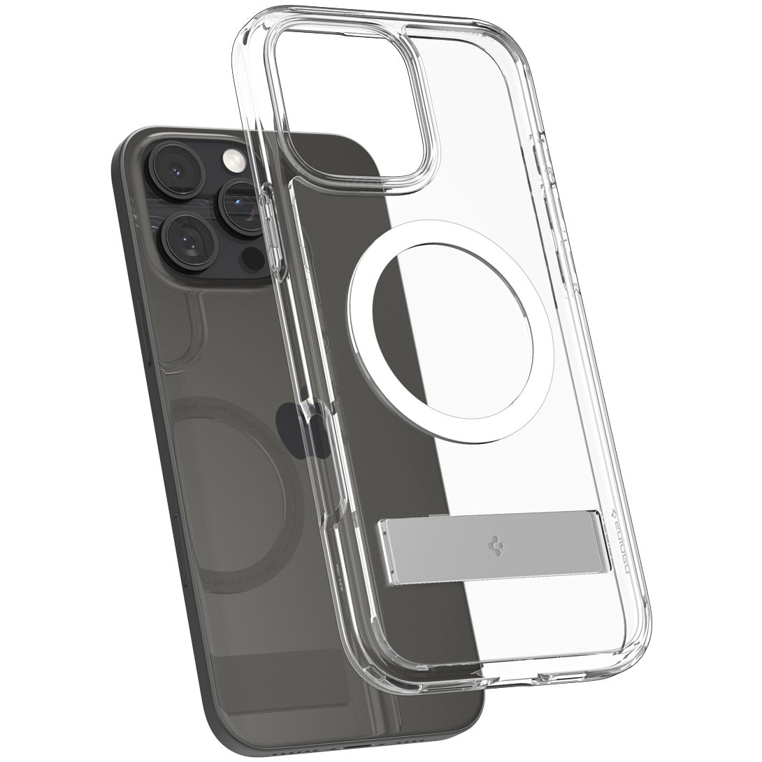 Handyhülle für iPhone 16 Pro, Spigen Ultra Hybrid S Mag mit MagSafe, Transparent-Weiß