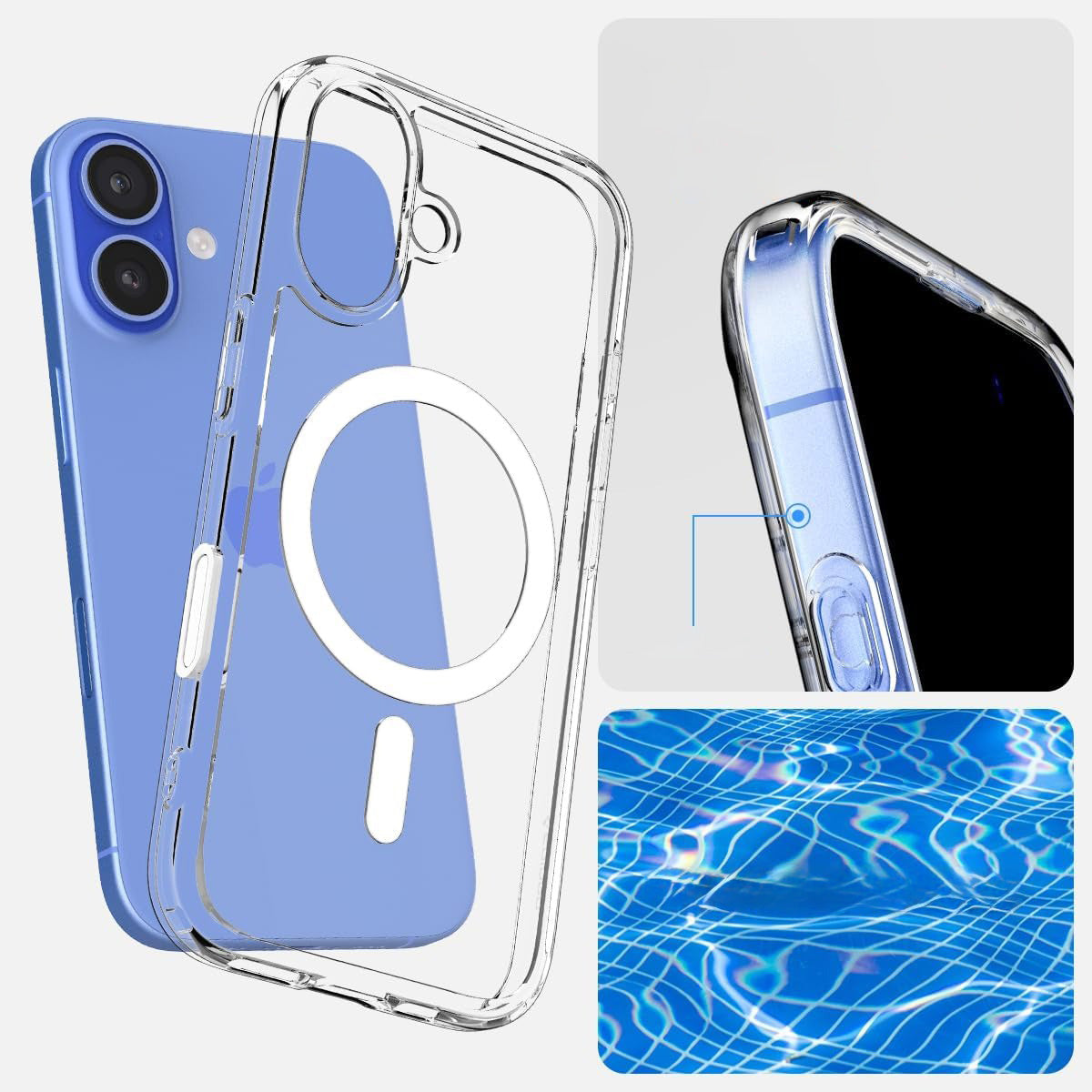 Handyhülle für iPhone 16, Spigen Ultra Hybrid T Mag (CC) mit MagSafe, Transparent-Weiß