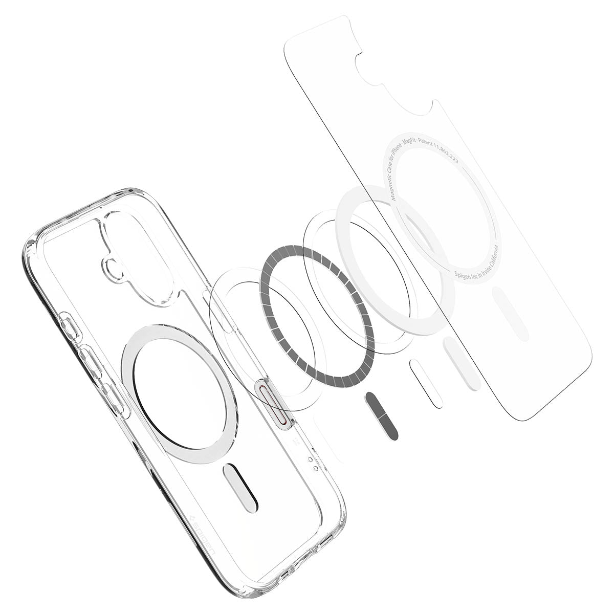 Handyhülle für iPhone 16, Spigen Ultra Hybrid T Mag (CC) mit MagSafe, Transparent-Weiß