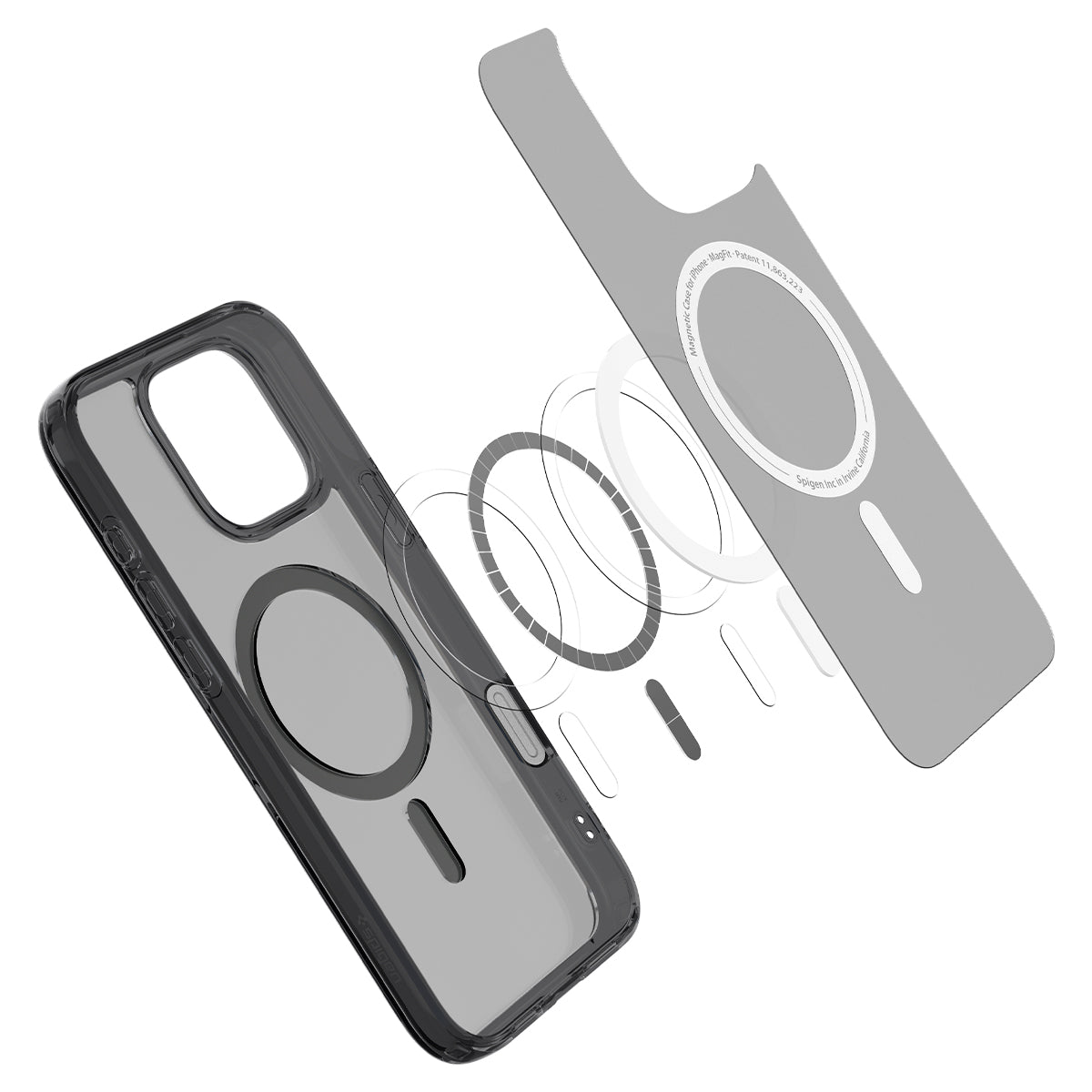 Handyhülle für iPhone 16 Pro, Spigen Ultra Hybrid T Mag (CC) mit MagSafe, Durchscheinend-Schwarz