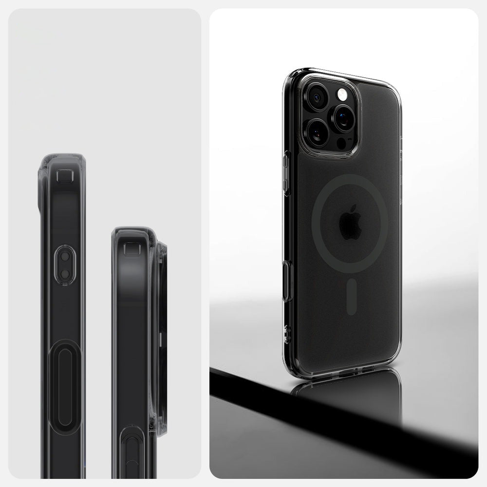 Handyhülle für iPhone 16 Pro, Spigen Ultra Hybrid T Mag (CC) mit MagSafe, Durchscheinend-Schwarz