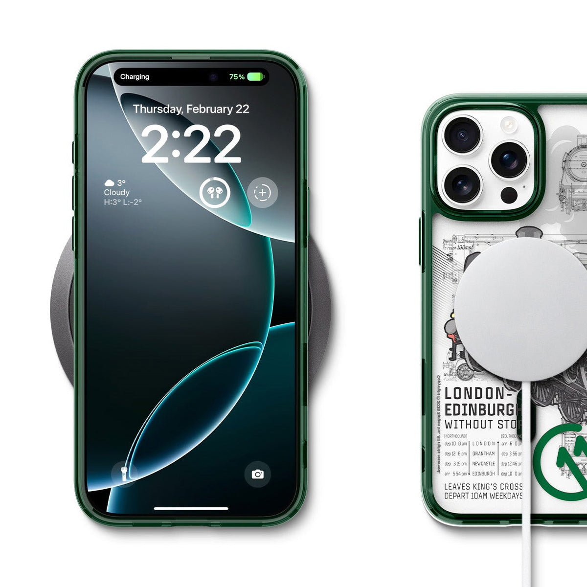 Handyhülle für iPhone 16 Pro Max, Spigen Ultra Hybrid T Mag (CC) mit MagSafe, Grün-Gemustert (C11 Scotsman Fir)